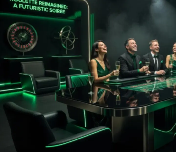 Ambiance lumineuse verte et maîtrisée autour d’une table roulette lors d’un événement