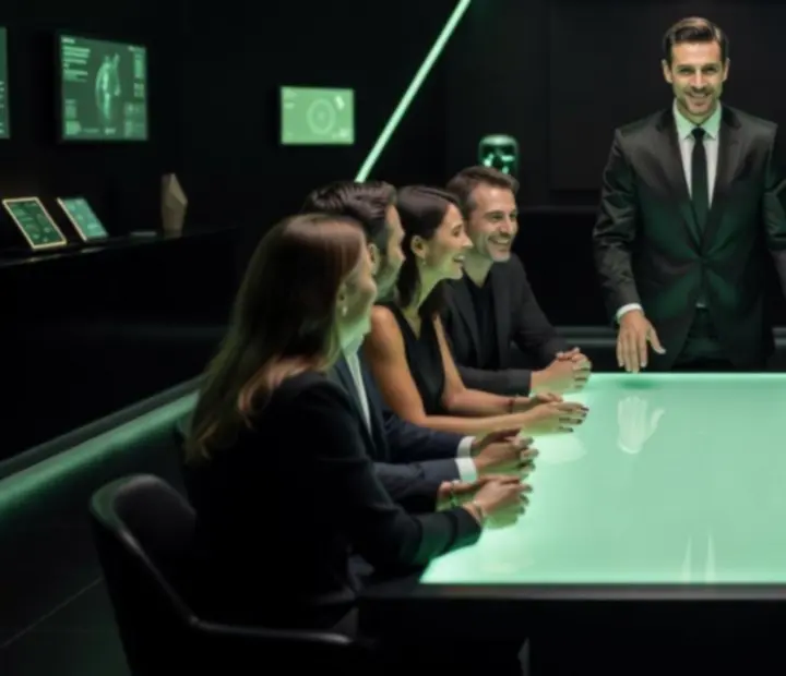 Animateur professionnel Rive Noble accueillant les invités autour d'une table d'animation