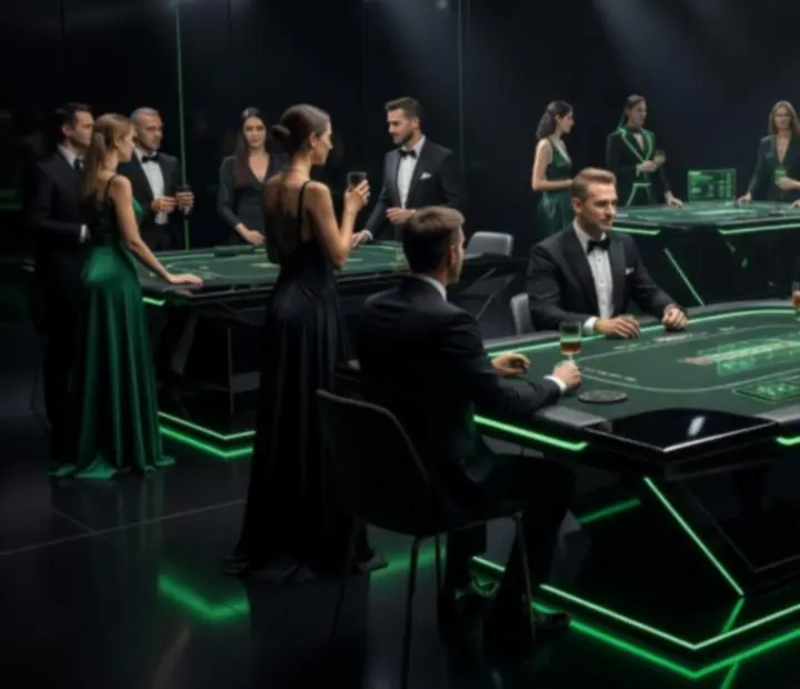 Vue cinématique d'une soirée poker futuriste organisée par Rive Noble