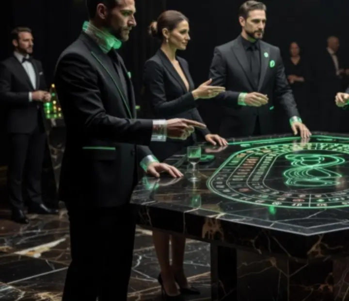 Table de roulette Rive Noble illuminée avec jetons verts du futur