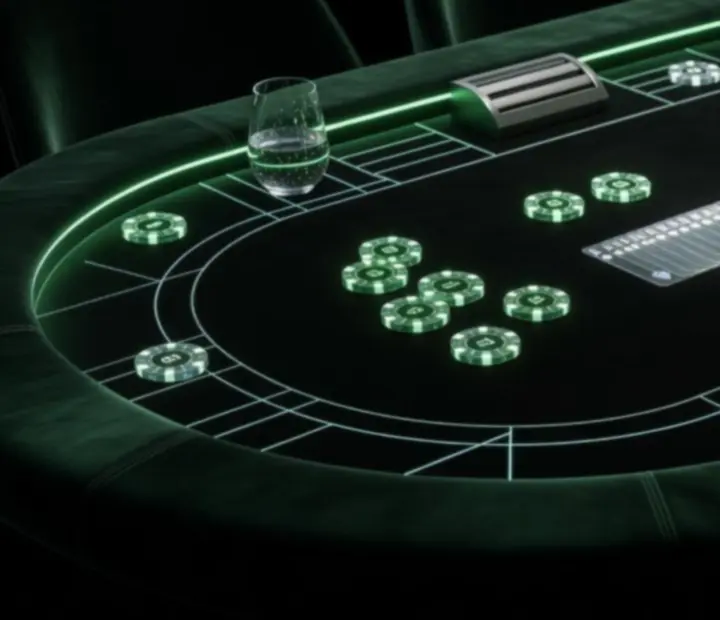Table de poker au design futuriste avec jetons et cartes personnalisées